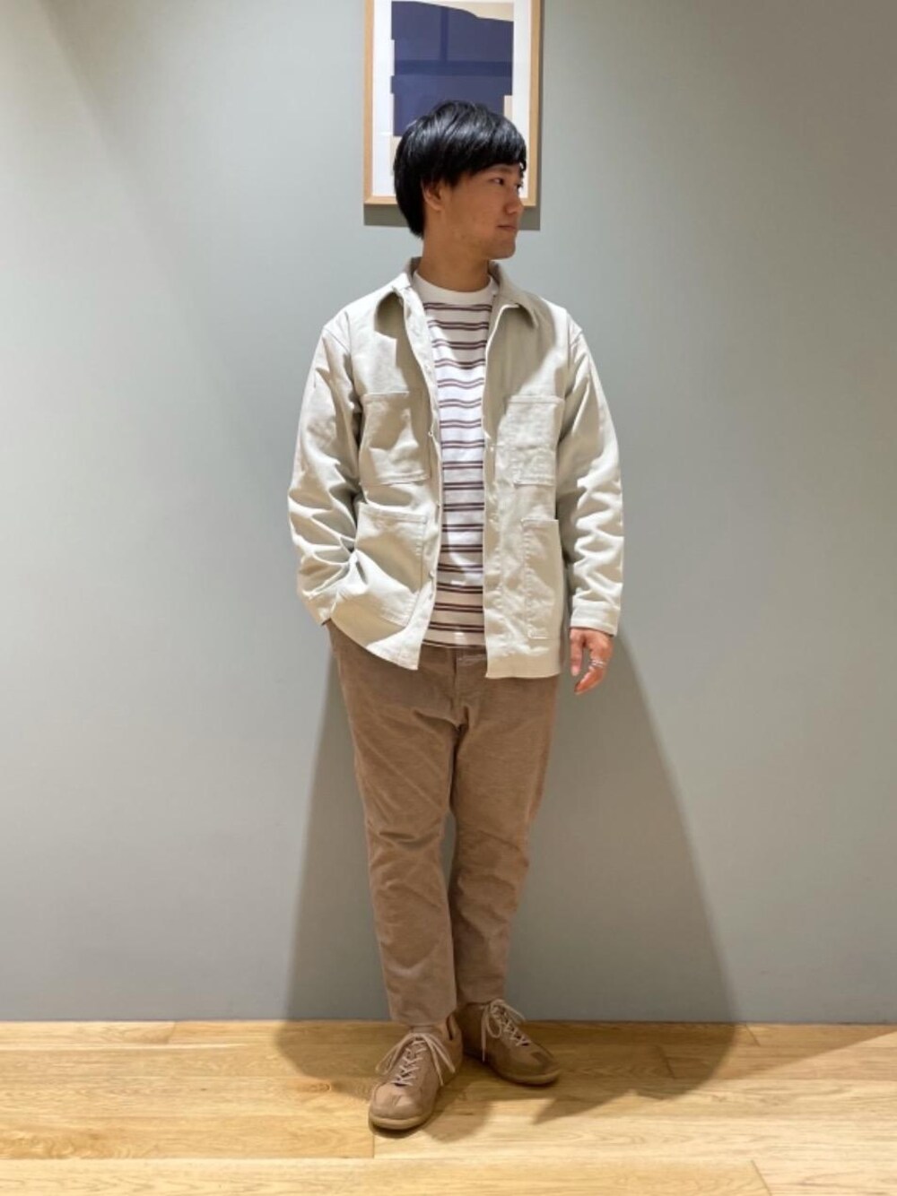 「テーパードパンツ、スニーカー、カバーオール、グラミチ、ジャーマントレーナー、Tシャツ/カットソー、under165、ぱんつ、■GLR/ lab、□お悩み別 / ふともも筋肉質」｜「GERMAN TRAINERの[ ジャーマントレーナー ] SC GERMAN TRAINER スニーカー（スニーカー、ブラウン系）」を使った、北村さん（メンズ・164cm）の夏コーディネートの1枚目の写真