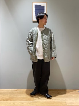 「green label relaxing（グリーンレーベルリラクシング）のアイテム（ノーカラージャケット）」を使った、北村さん（メンズ・164cm）の秋コーディネート