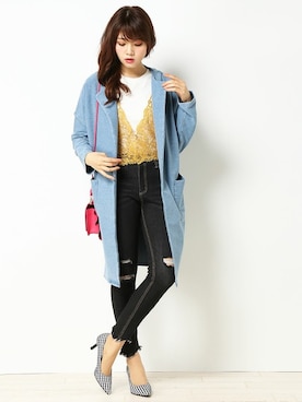 「アイテム（トートバッグ、レッド系）」を使った、COX公式オンラインモデルさん（レディース・162cm）の春コーディネート