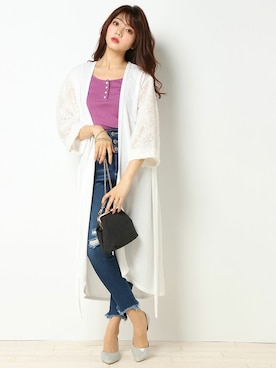 「ロングカーディガン」｜COX公式オンラインモデルさん（レディース・162cm）の春コーディネート
