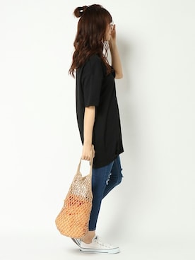 「アイテム（トートバッグ、オレンジ系）」を使った、COX公式オンラインモデルさん（レディース・162cm）の夏コーディネート