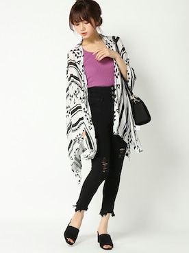 「アイテム（タンクトップ、パープル系）」を使った、COX公式オンラインモデルさん（レディース・162cm）の春コーディネート