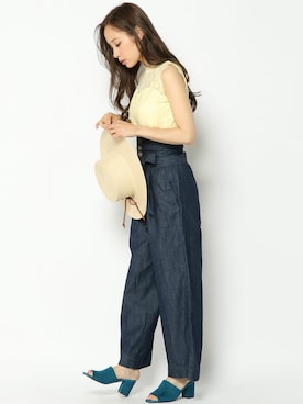 「カンカン帽」｜「アイテム（サンダル）」を使った、COX公式オンラインモデルさん（レディース・162cm）の夏コーディネート