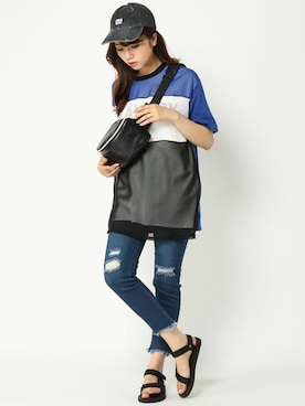 「Lee（リー）のアイテム（キャップ）」を使った、COX公式オンラインモデルさん（レディース・162cm）の夏コーディネート