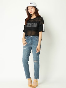 「FILA（フィラ）のアイテム（帽子）」を使った、COX公式オンラインモデルさん（レディース・162cm）の夏コーディネート
