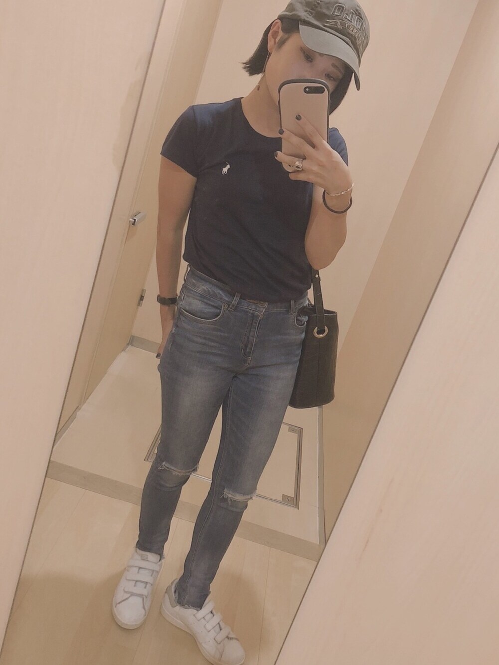 「シンプルコーデ、低身長、スニーカー、Polo Ralph Lauren、JEANASiS、adidas、stan smith」｜「POLO RALPH LAURENのアイテム（Tシャツ/カットソー、ブルー系）」を使った、rnさん（レディース・153cm）の夏コーディネートの1枚目の写真