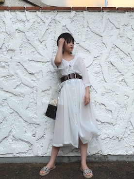「海」｜「アイテム（シャツワンピース）」を使った、ENAさん（レディース・155cm）の夏コーディネート