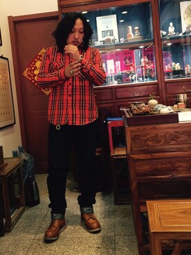 「STOP LIGHT（ストップライト）のアイテム」を使った、我是嘉奇さん（メンズ・167cm）の冬コーディネート