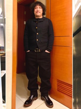 「BLACK SIGN（ブラックサイン）のアイテム（スラックス）」を使った、我是嘉奇さん（メンズ・167cm）の冬コーディネート