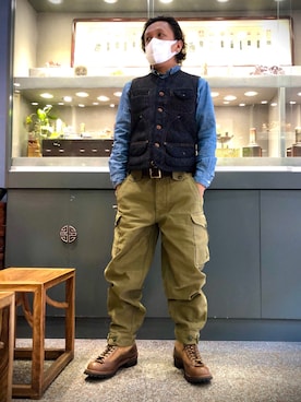 「FREEWHEELERS（フリーホイーラーズ）のアイテム（トップス）」を使った、我是嘉奇さん（メンズ・167cm）の冬コーディネート