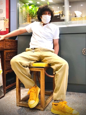 「FREEWHEELERS（フリーホイーラーズ）のアイテム（チノパンツ）」を使った、我是嘉奇さん（メンズ・167cm）の夏コーディネート
