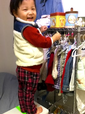 「西松屋（ニシマツヤ）のアイテム（パーカー）」を使った、purichanloveさん（キッズ・90cm）の冬コーディネート