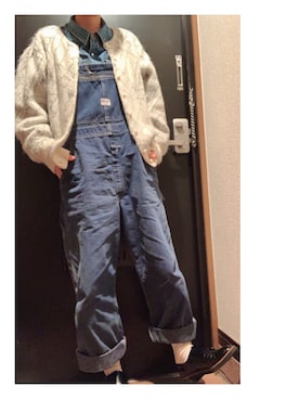 「ダンガリーシャツ」｜「アイテム（サロペット/オーバーオール）」を使った、ハルさん（レディース・158cm）の春コーディネート