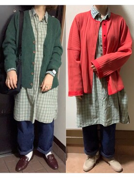 「アイテム（ローファー、ブラウン系）」を使った、ハルさん（レディース・158cm）の秋コーディネート