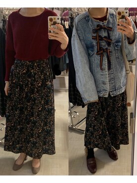 「ゆるニット」｜「アイテム（デニムジャケット）」を使った、ハルさん（レディース・158cm）の冬コーディネート