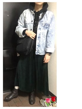 「ベロアスカート」｜「アイテム（デニムジャケット）」を使った、ハルさん（レディース・158cm）の冬コーディネート