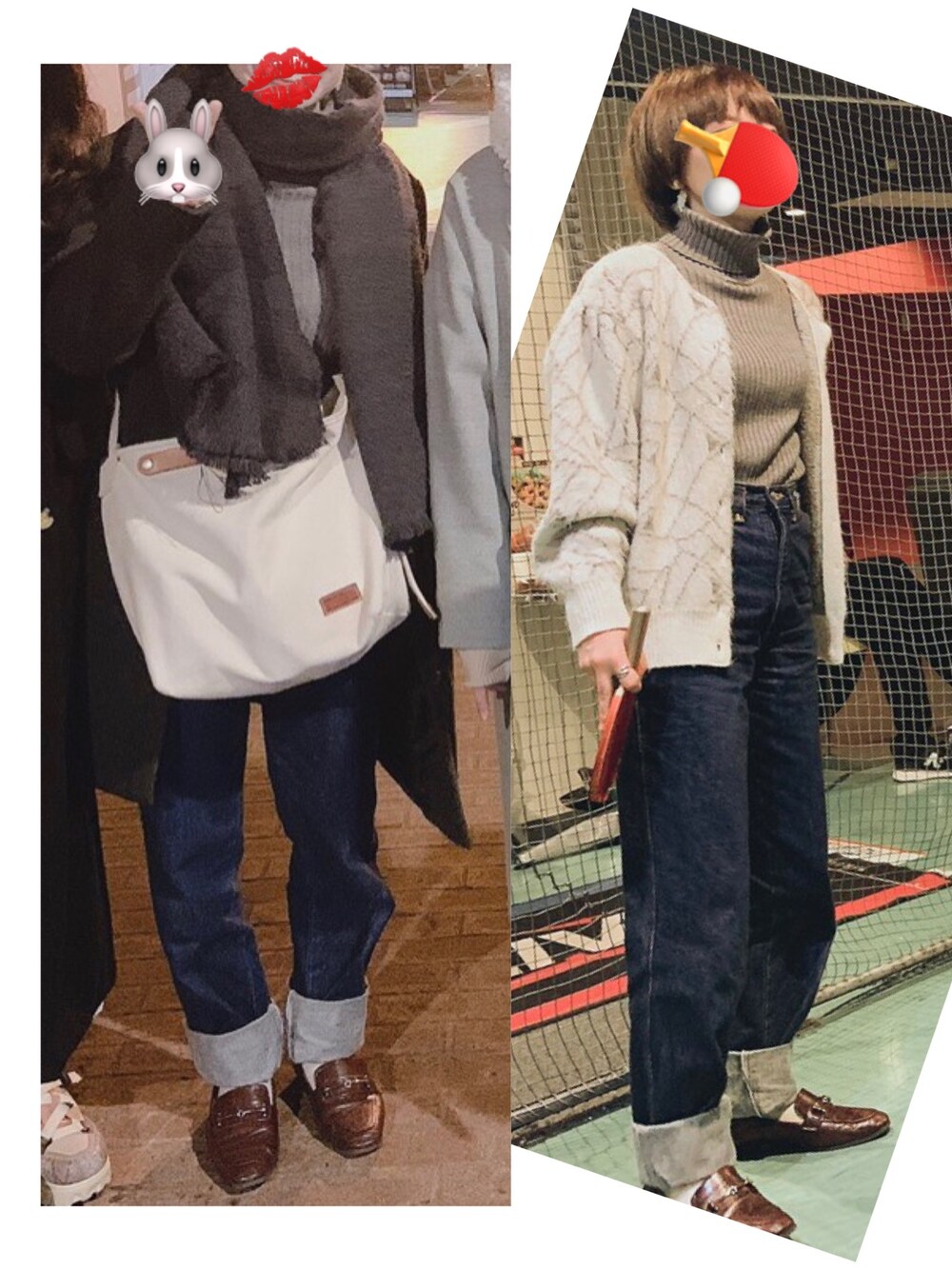 「ノーカラーコート、古着、カーディガン、タートルネックニット、デニム、デニムパンツ、ローファー、ビットローファー、古着MIX、冬コーデ」｜「studio CLIPのウールメルトン2WAYコート（ノーカラージャケット、グレー系）」を使った、ハルさん（レディース・158cm）の冬コーディネートの1枚目の写真