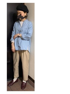 「ビットローファー」｜「アイテム（ハンチング/ベレー帽）」を使った、ハルさん（レディース・158cm）の冬コーディネート