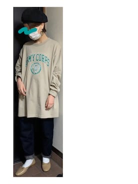 「白ソックス」｜「アイテム（バレエシューズ、ベージュ系）」を使った、ハルさん（レディース・158cm）の秋コーディネート