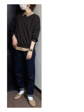 「キャメル」｜「アイテム（アナログ腕時計）」を使った、ハルさん（レディース・158cm）の秋コーディネート