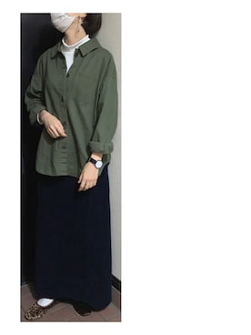 「カーキシャツ」｜「アイテム（ジャケット/アウター）」を使った、ハルさん（レディース・158cm）の秋コーディネート