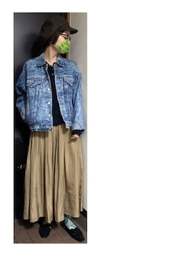 「アイテム（レッグウェア、グリーン系）」を使った、ハルさん（レディース・158cm）の秋コーディネート