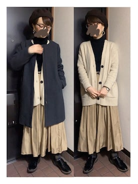 「studio CLIP（スタディオクリップ）のアイテム（ノーカラージャケット）」を使った、ハルさん（レディース・158cm）の冬コーディネート