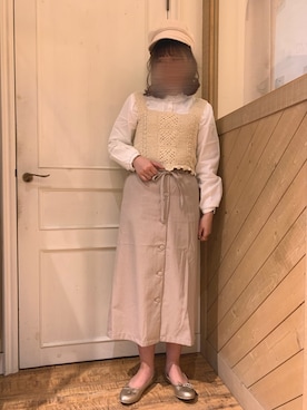 「ehka sopo（エヘカソポ）のかぎ針編みビスチェ（ニット/セーター）」を使った、ゆちゃんさん（レディース・158cm）の春コーディネート