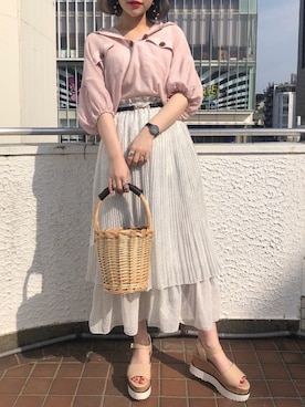 「原宿」｜「アイテム（サンダル）」を使った、ホナミさん（レディース・154cm）の春コーディネート