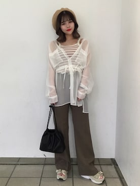 「スポサン」｜「アイテム（ハンチング/ベレー帽）」を使った、ホナミさん（レディース・154cm）の夏コーディネート