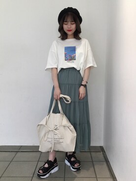 「へザー」｜「アイテム（ハンチング/ベレー帽）」を使った、ホナミさん（レディース・154cm）の夏コーディネート