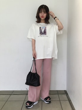 「Heather（ヘザー）のアイテム（スラックス）」を使った、ホナミさん（レディース・154cm）の夏コーディネート