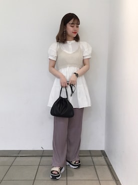 「Heather（ヘザー）のビスチェSETチュニックブラウス　891471（シャツ/ブラウス、ホワイト系）」を使った、ホナミさん（レディース・154cm）の夏コーディネート