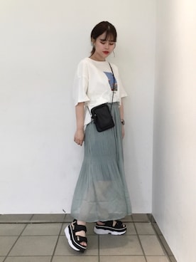 「Heather（ヘザー）のマジョリカプリーツロングスカート　893835（スカート、グリーン系）」を使った、ホナミさん（レディース・154cm）の夏コーディネート