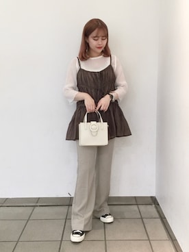 「Heather（ヘザー）のティアードキャミチュニック　893856（シャツ/ブラウス、ブラウン系）」を使った、ホナミさん（レディース・154cm）の夏コーディネート