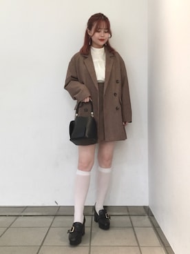 「Heather（ヘザー）のアソートＢＩＧテーラードジャケット 895403（テーラードジャケット、ブラウン系）」を使った、ホナミさん（レディース・154cm）の秋コーディネート