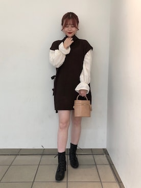 「Heather（ヘザー）のニットベストセットワンピース 896022（ワンピース、ブラウン系）」を使った、ホナミさん（レディース・154cm）の秋コーディネート