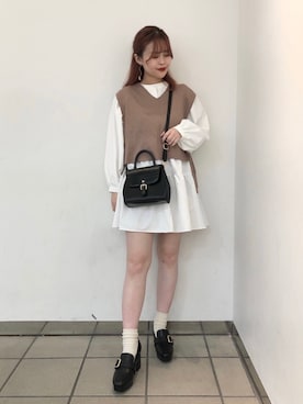 「Heather（ヘザー）のあいねねベストツキチュニック　919063（チュニック、ピンク系）」を使った、ホナミさん（レディース・154cm）の秋コーディネート