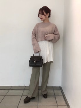 「Heather（ヘザー）のモモンガショートニット 895344（ニット/セーター、ピンク系）」を使った、ホナミさん（レディース・154cm）の秋コーディネート