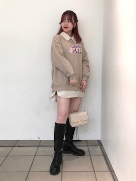 「Heather（ヘザー）のCHOOSEMEスウェット 919156（スウェット、ベージュ系）」を使った、ホナミさん（レディース・154cm）の秋コーディネート