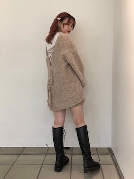 「Heather（ヘザー）のＢＡＣＫレースＵＰニット 921294（ニット/セーター、ベージュ系）」を使った、ホナミさん（レディース・154cm）の秋コーディネート