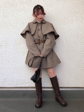 「Heather（ヘザー）のアイテム（その他アウター）」を使った、ホナミさん（レディース・154cm）の冬コーディネート