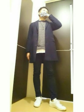 「ノーカラーシャツ」｜「アイテム（スウェット）」を使った、MASA.さん（メンズ・176cm）の冬コーディネート
