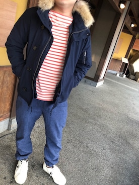 「バスクシャツ」｜「アイテム（ブルゾン）」を使った、hideeeyoさん（メンズ・170cm）の冬コーディネート