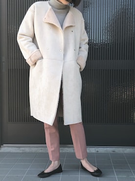 「バレエシューズ」｜「アイテム（ムートンコート）」を使った、ちあきさん（レディース・165cm）の冬コーディネート