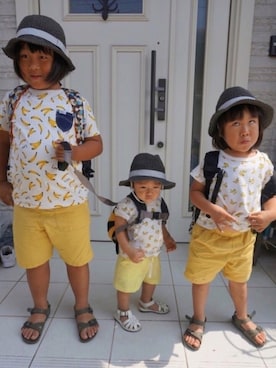 「CHUMS（チャムス）のアイテム（バックパック/リュック）」を使った、3BOYS⑅◡̈*🐒さん（キッズ・80cm）の夏コーディネート