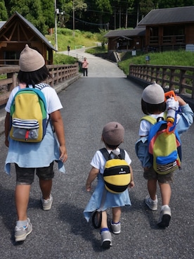 「CHUMS（チャムス）のアイテム（バックパック/リュック）」を使った、3BOYS⑅◡̈*🐒さん（キッズ・80cm）の秋コーディネート