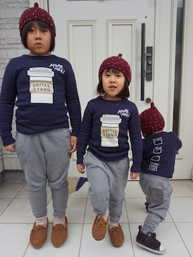 「アイテム（モカシン/デッキシューズ）」を使った、3BOYS⑅◡̈*🐒さん（キッズ・100cm）の冬コーディネート