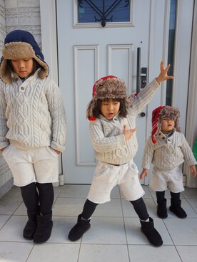 3BOYS⑅◡̈*🐒さん（キッズ・100cm）の冬コーディネート