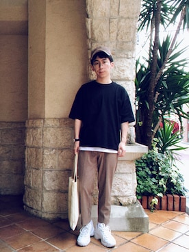 「HITCH HIKE（ヒッチハイク）のアイテム（バッグ）」を使った、海音さん（メンズ・160cm）の夏コーディネート